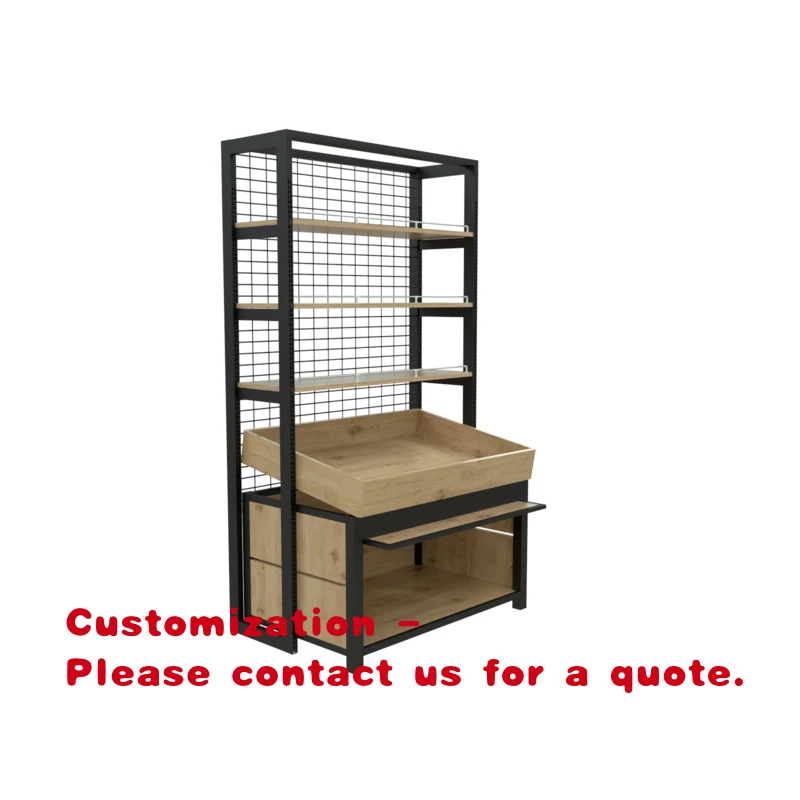 

custom.Premium Quality Heavy Duty Double-Sided Iron Frame Wooden Layered Supermarket Rack Highbright Factory Direct