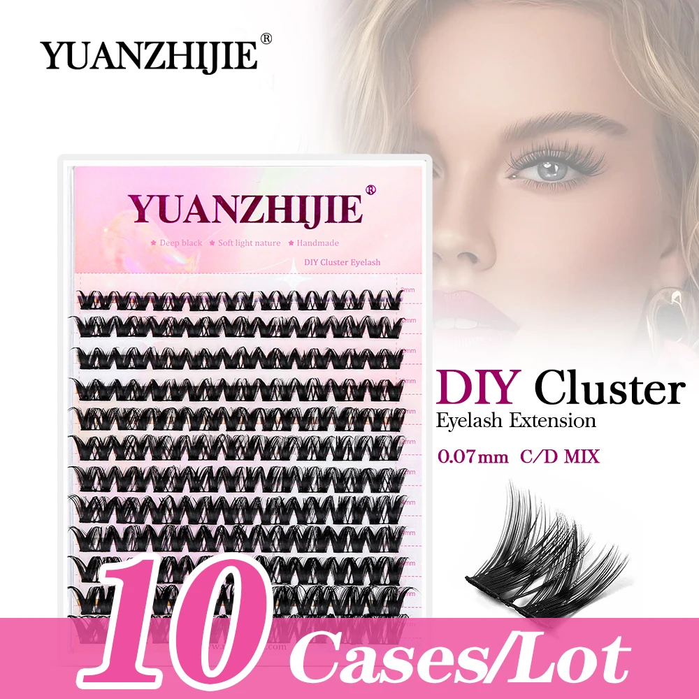 

10cases YUANZHIJIE DIY Eyelash Cluster kit Individual Mixed Length Fake Eyelashes For Segmented Eyelash Extension Dense makeups