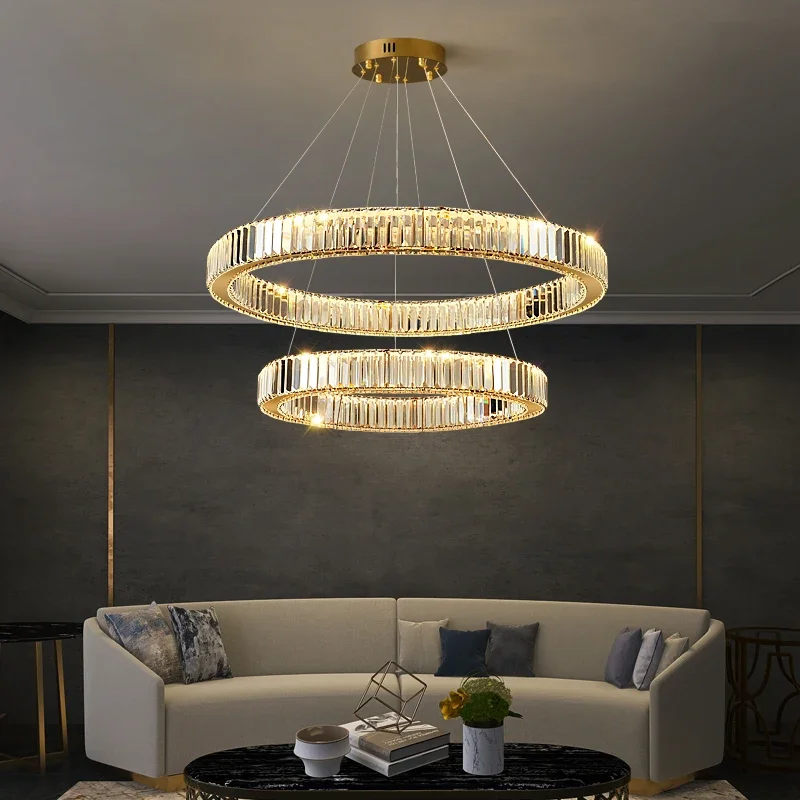 Imagem -05 - Moderno Pingente de Cristal Lighs Luxo Decoração Interior Quarto Jantar Sala Estar Lustre Teto Anel Ouro Luminária