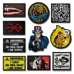 Warning Shark Cowboy Skull embroidery patch PVC Hook Loop armband outdoor DIY backpack Tactical Patches Backing