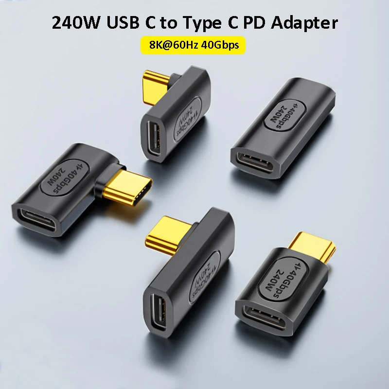 

PD 240W USB C Adapter 40Gbps 90 Degree USB C Extender Type C Right Angle Data OTG Adapter for Mobile Phone Switch Laptop Tablet