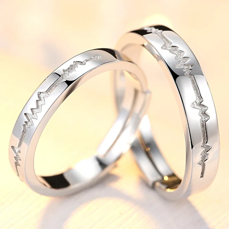 Gift Woman's 925 Sterling Silver Fashion Jewelry Electrocardiogram Couple Ring For Men XY0375