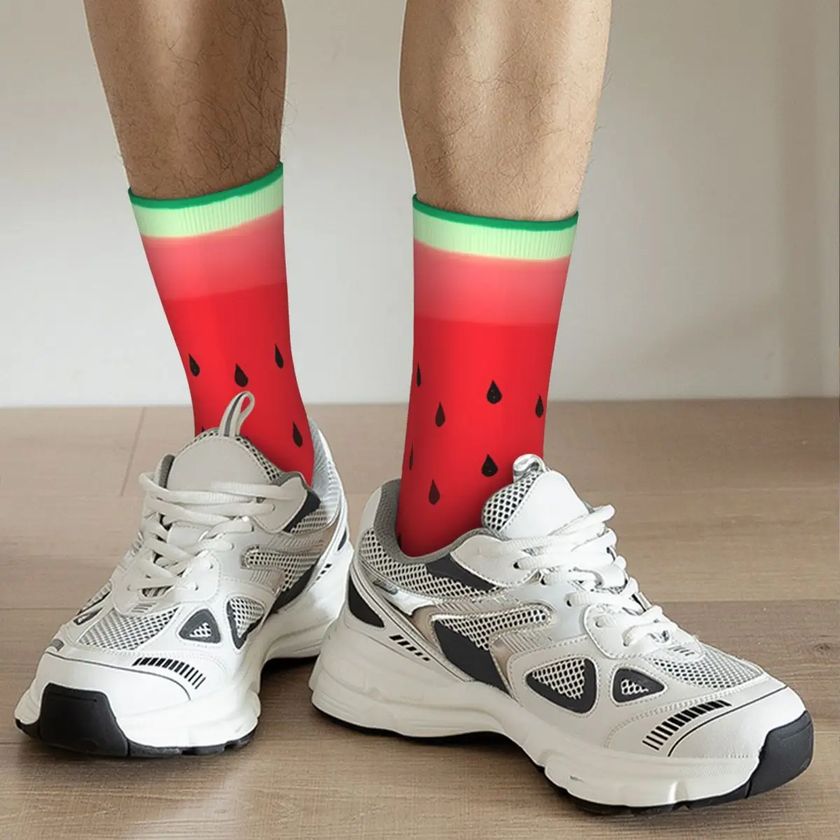 Watermelon Stripes Funny Men\'s Socks Retro Fruits Food Hip Hop Seamless Crew Sock Gift Pattern Printed