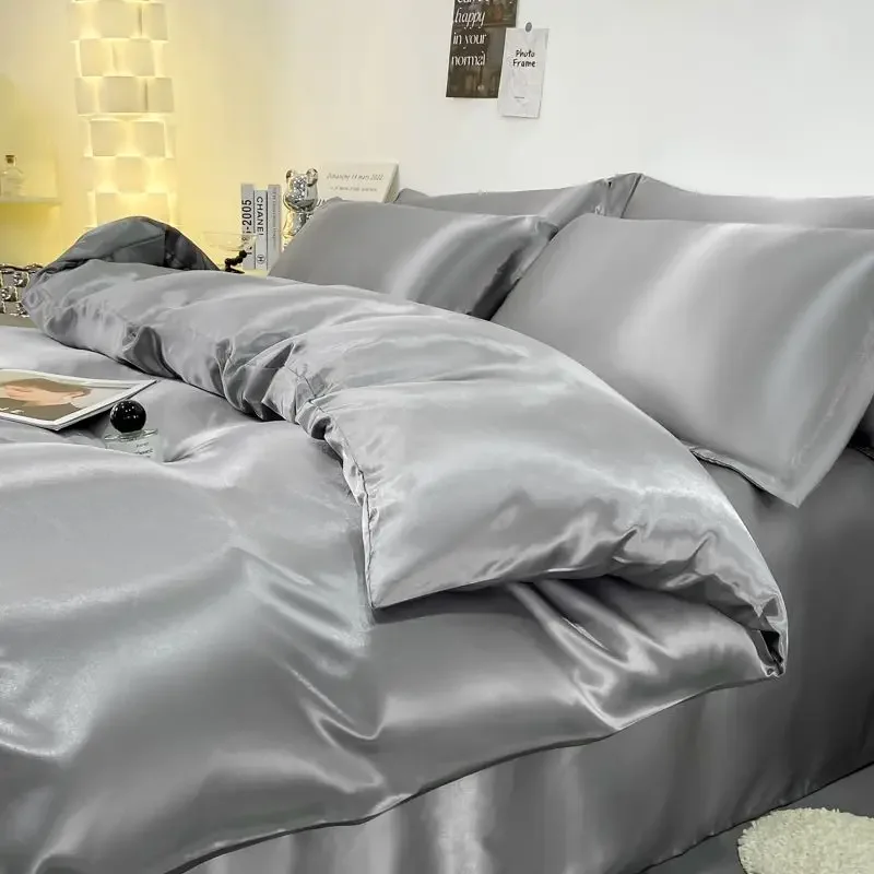 

Home Textile Summer Wash Ice Silk 3pcs/4Pcs Set Simple Silk-slip Bedding Summer Quilt Set Bed Sheet Sheet Cover Set