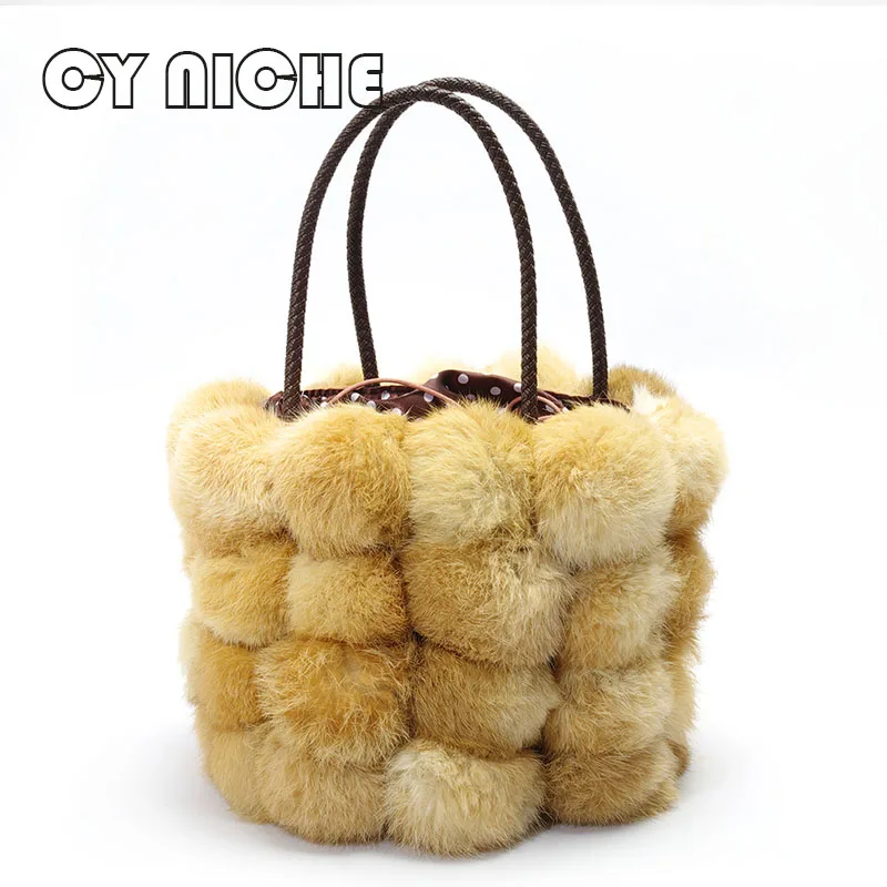 

2024 Women's Bucket Bag Rabbit Hair Tote Bag Foreskin Grass Handbag Autumn/Winter New Ball Bag Otter Rabbit Hair Bag Handbag