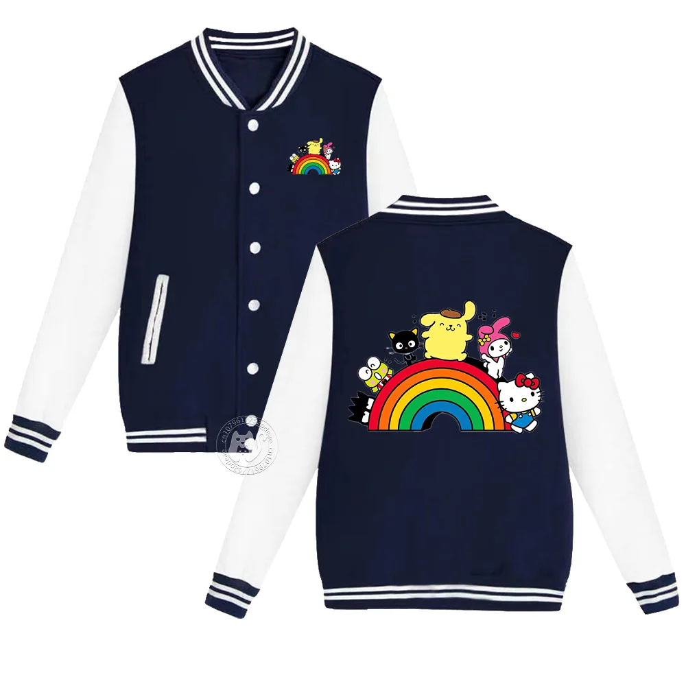 Sanrio Kids Fall/Winter thickened baseball uniform Boys & Girls Little Cartoon Rainbow Bridge print warm coat Casual jacket