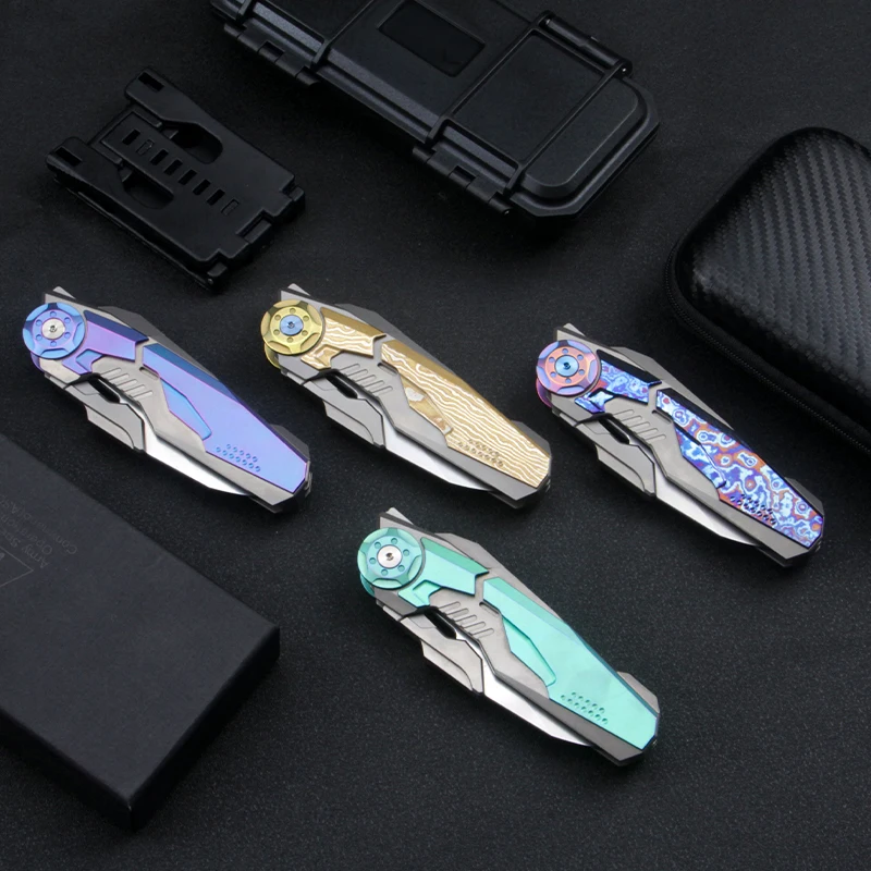 Quality steel outdoor camping portable titanium alloy colorful folding knife