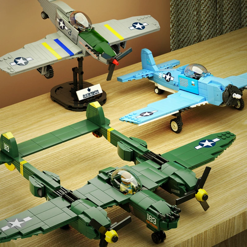 Retro Fighter Jet Long-range Bomber Small Particle Building Blocks Children's Toys Gift