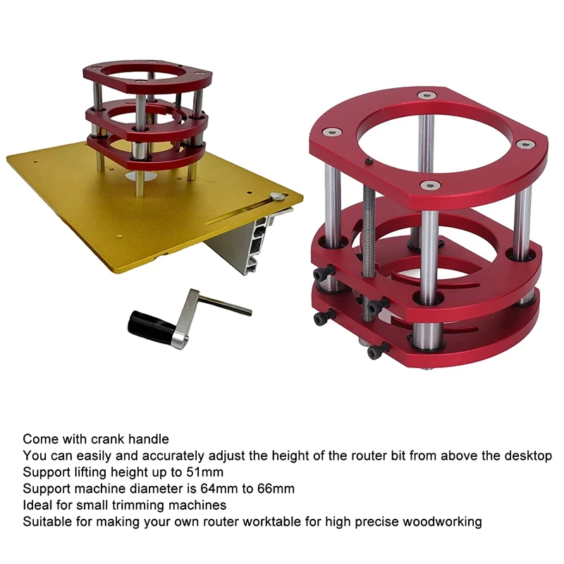 4-Jaw Clamping Router Lift Table System With Handle For 64Mm To 66Mm Machines