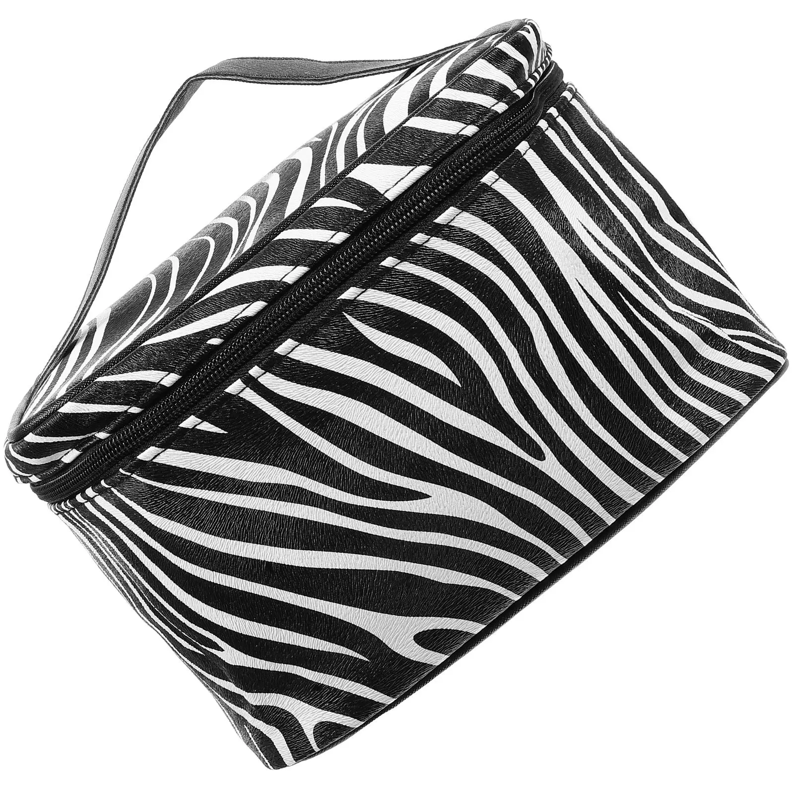 

Black White Zebra Pattern Storage Bag Large Capacity Travel Toiletry Makeup Bags Women Brush Case PU Square Shape Lightweight