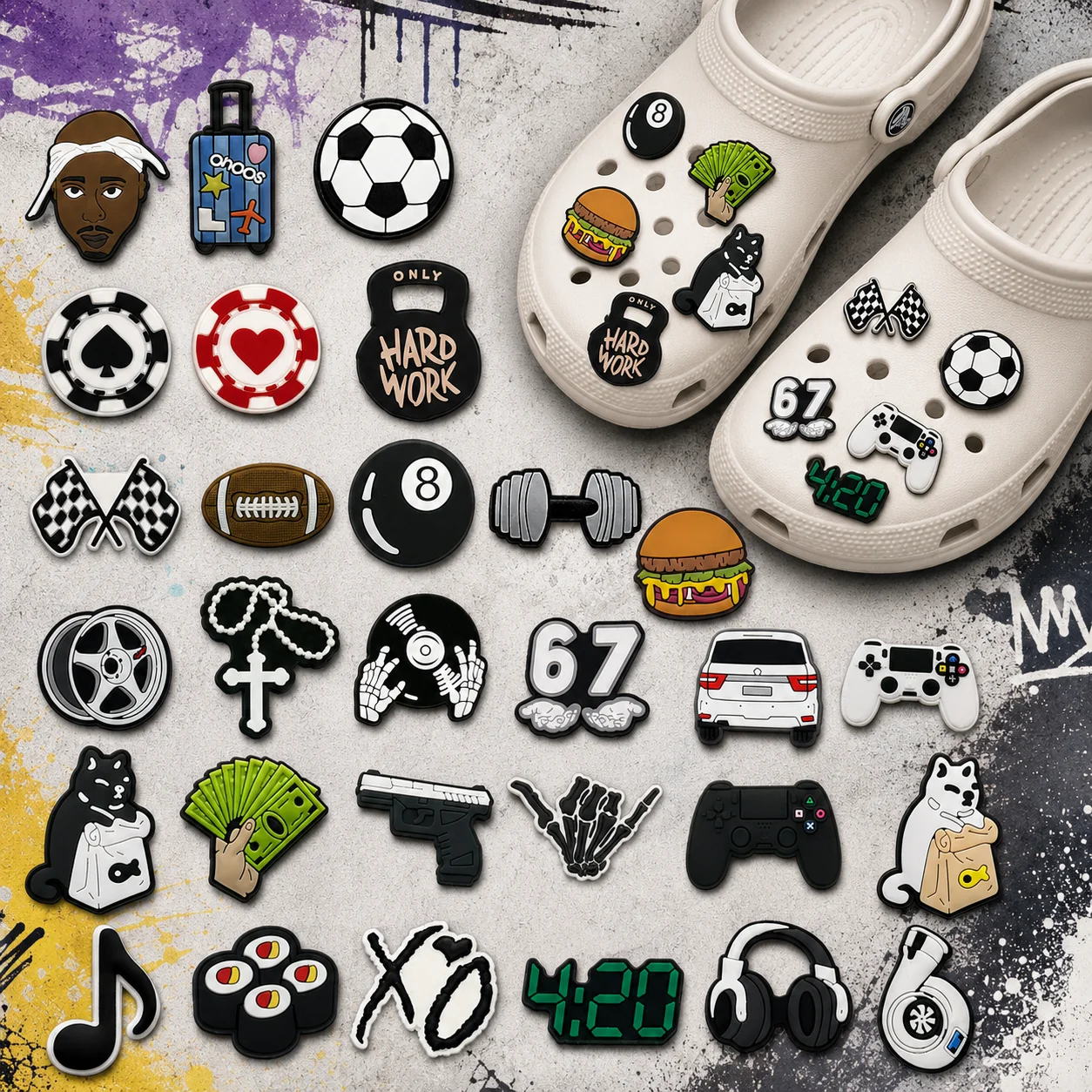 1–30PCS Modern Charms for Shoe Car Accessories, Soccer Cross Shoe Charms, Dumbbell Earbud Sandals Clog Buckles