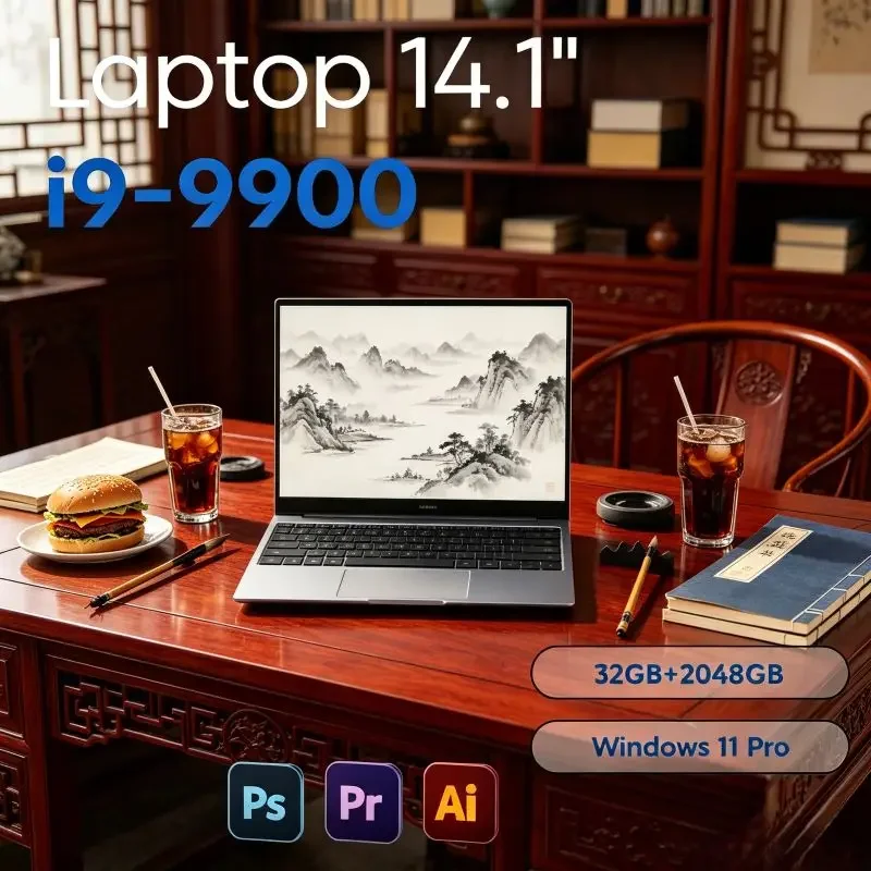 

Portable 14.1 Inch Notebook PC, Powered by Intel I9-9900, 16GB/32GB Memory, Pre-installed Win11, Smooth Running for Study