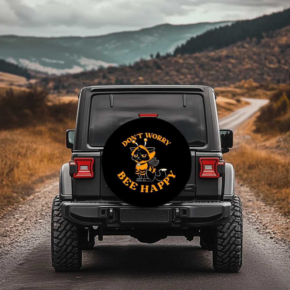 Bee Cat Pattern | 30/34-Inch Multi-Functional Tire Cover, Suitable For Jeep, Trailer, RV, Off-Road Vehicle, Truck, Camper Van Ti