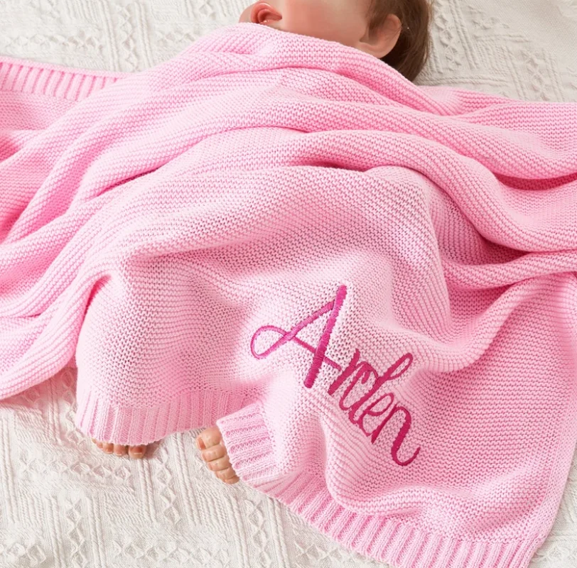 Personalized Baby Blanket Baby Blanket Embroidered Name NewbornBaby Gift Soft Breathable Cotton Knit Baby Gift Name Blanket Gift