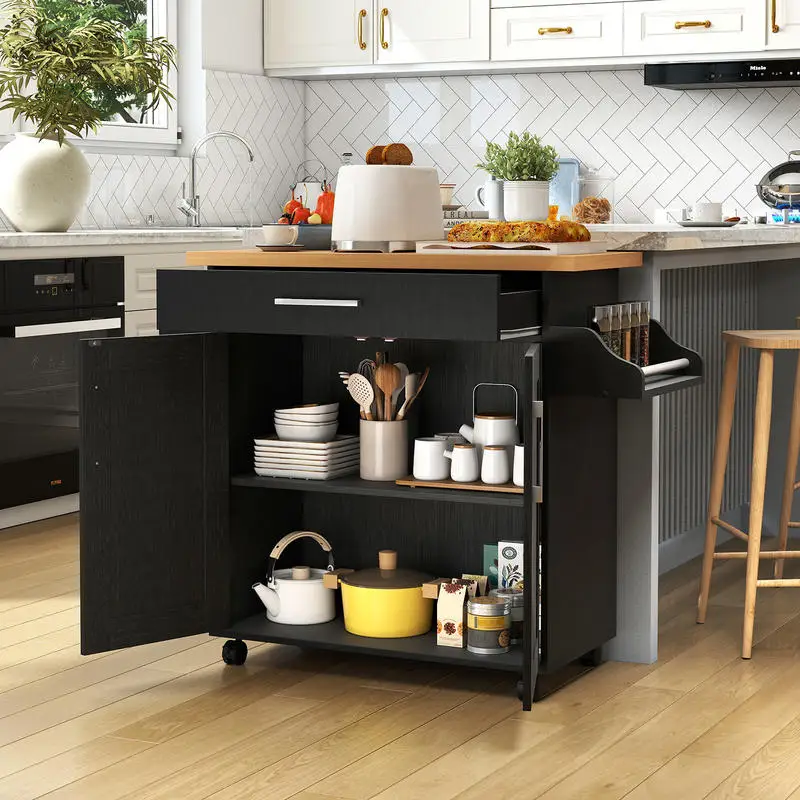 Picture 3: Kitchen Island Cart with Lockable Rubber Casters for Kitchen