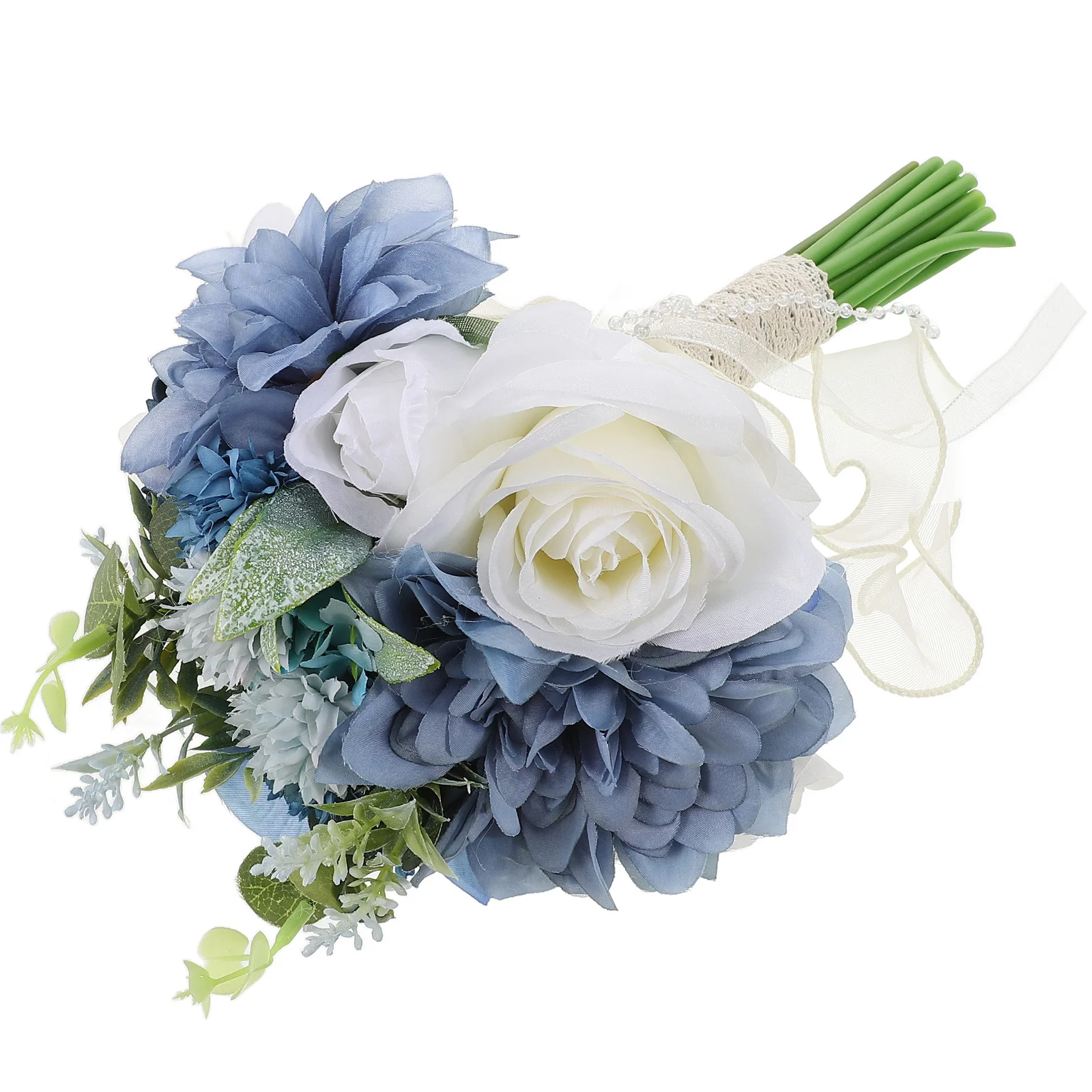 

Blue White Bridal Artificial Flower Wedding Bouquet Realistic Fake Bride Bouquet For Home Office Decor Party Decoration