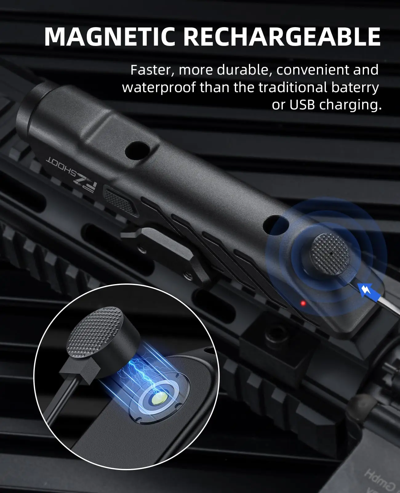 MidTen Tactical Flashlight 1700 Lumens For Rifle With Strobe Mode Fit M-Rail and Picatinny RailRifle Magnetic Rechargeable