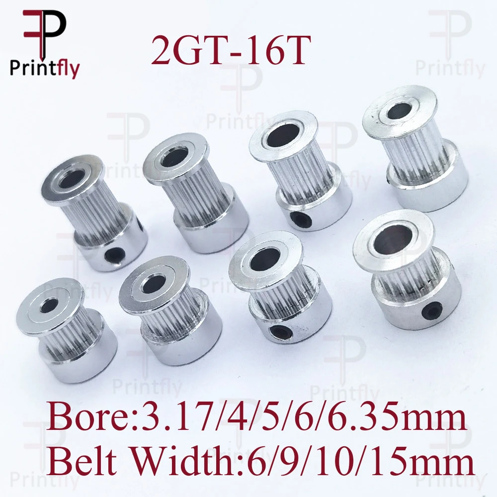 Printfly 2GT 16 dientes 2GT polea de distribución diámetro 4/5/6mm para GT2 correa síncrona abierta ancho 6mm/10mm pequeño contrabajo 16 dientes 16T