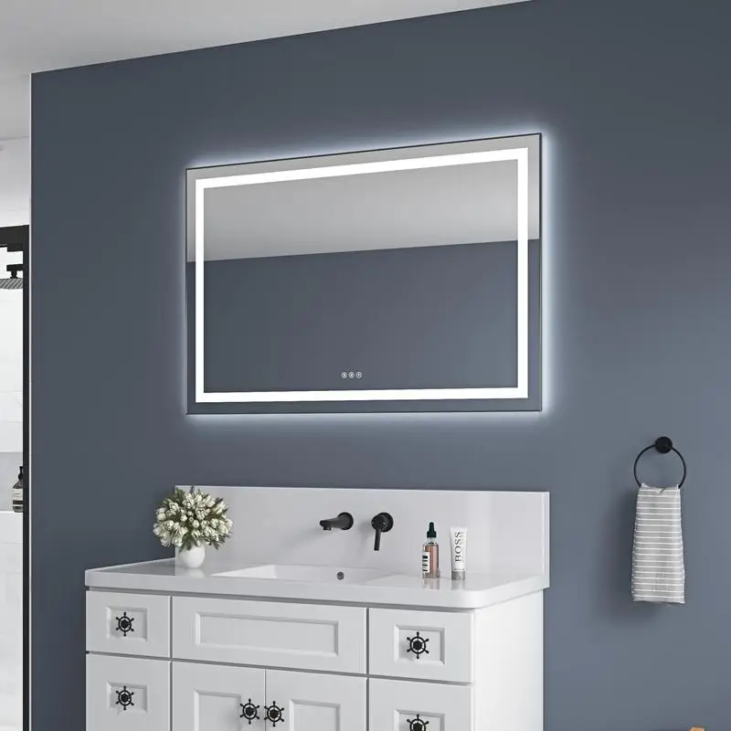 

48" x 32" LED Bath Mirror with Front & Backlight, Wall-Mounted Vanity Mirror, Aluminum Frame, Anti-Fog, Memory Function, 3