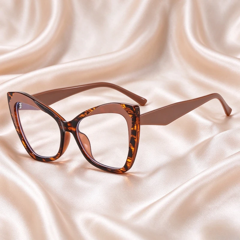 New Fashion Retro Cat-Eye Plain Glasses Trendy Color-Blocked Unique Blue Light-Blocking Non-Prescription Glasses for Women