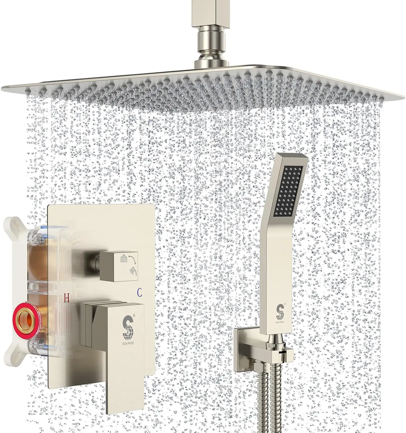 

12 Inch Luxury Mixer Shower Combo Set Ceiling Rainfall Shower Head System Faucet Trim Repair Kits with Rough-in Valve and Trim