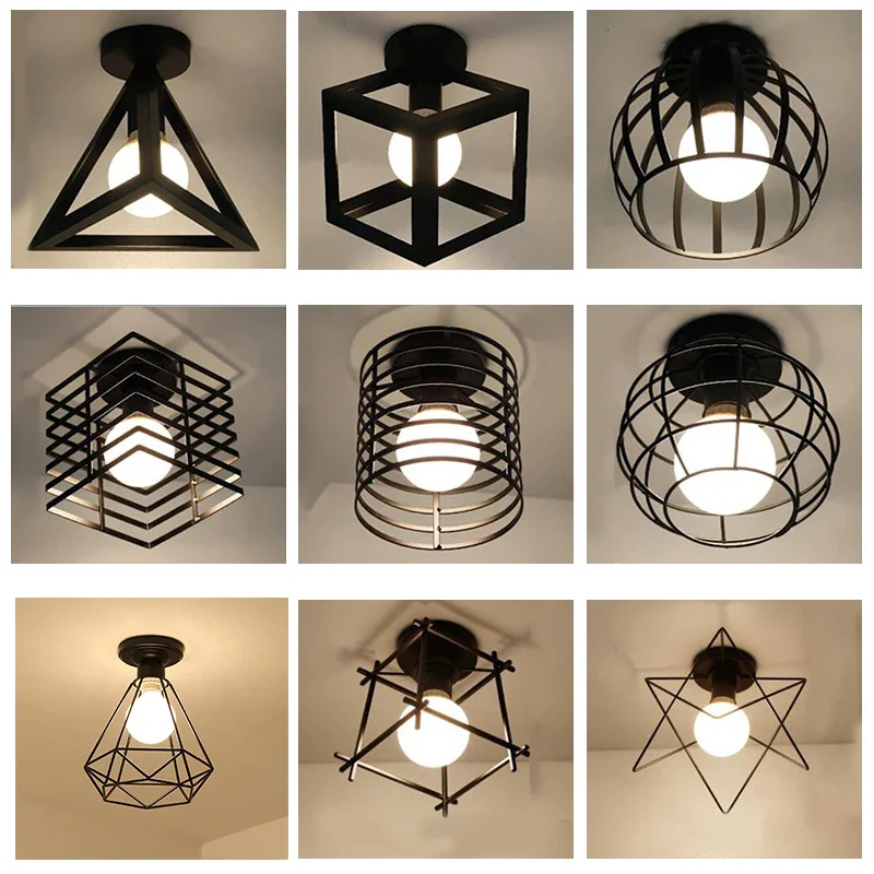 

Modern wrought iron E27 led ceiling lamps black ceiling lights for kitchen living room bedroom study aisle restaurant cafe hotel