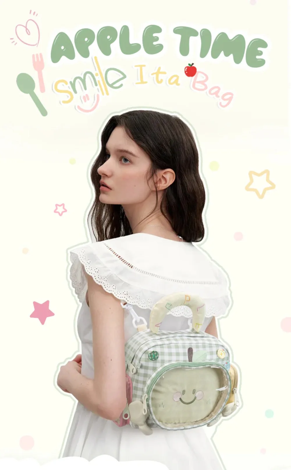 Cute Sweet Apple Ita Mochila Original School Bag Niche Crossbady Mochilas Mujer Women Handbags Transparent Backpack