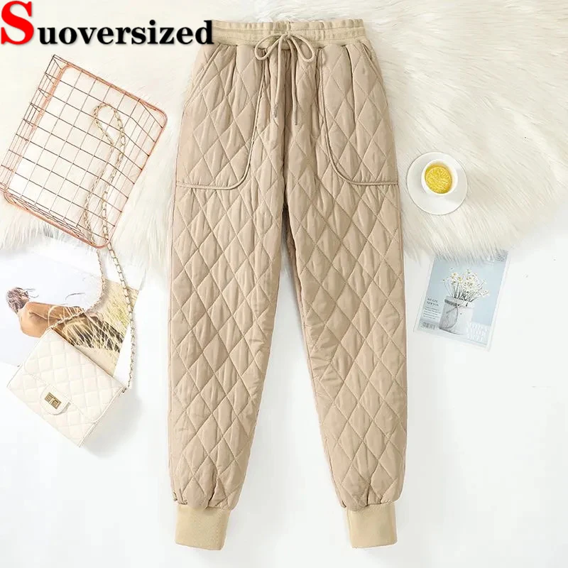 المرأة المتضخم أسفل القطن السراويل ، Trousers غير رسمية ، مرونة الخصر ، فضفاض ، دافئ ، يندبروف ، رشاقته الحريم ، الشتاء ، 4XL