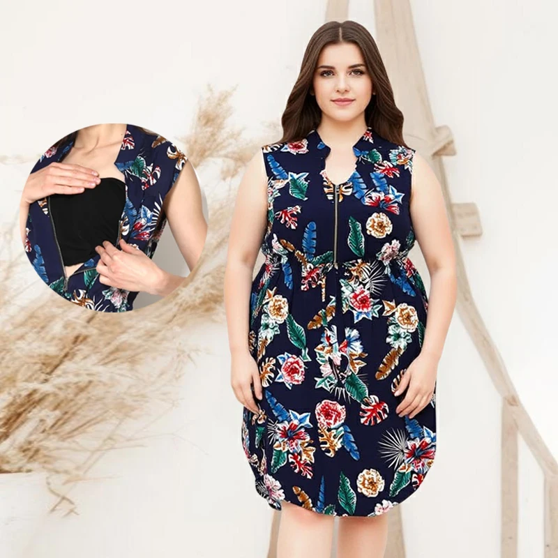 Dress for Nursing Summer Pregnant Women's Dress Sleeveless Loose Maternity Pregnancy Dress Lactation A-line Breastfeeding Dress