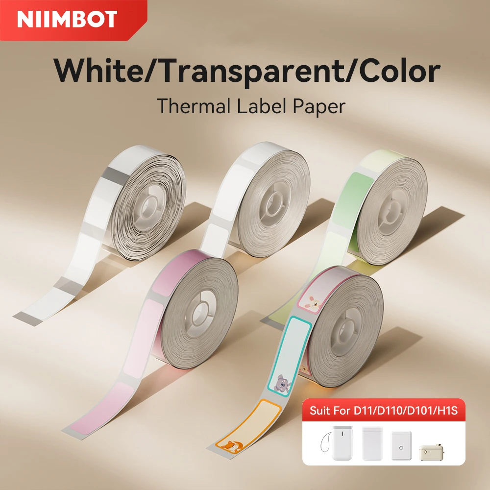 Niimbot D110/D11/D101/H1S เครื่องพิมพ์กระดาษ Anti-Oil Scratch-Resistant Self-กาวสีขาว/โปร่งใส/สีชื่อสติกเกอร์