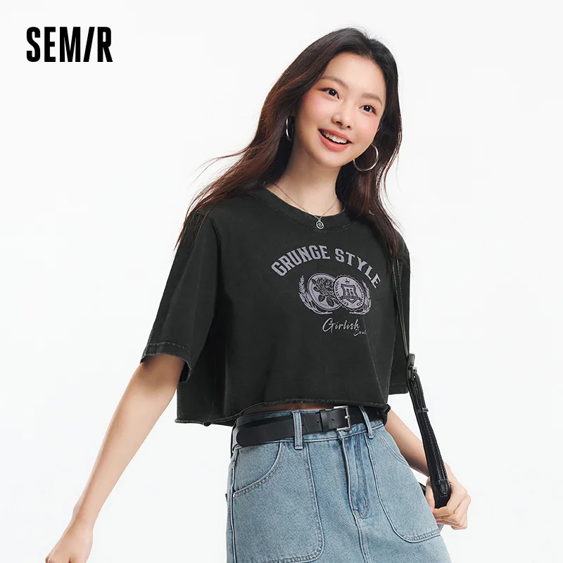 Semir streetwear 반팔 티셔츠 여성 루즈 피트 악세사리 2025 여름 새로운 그래픽 프린트 레트로 탑