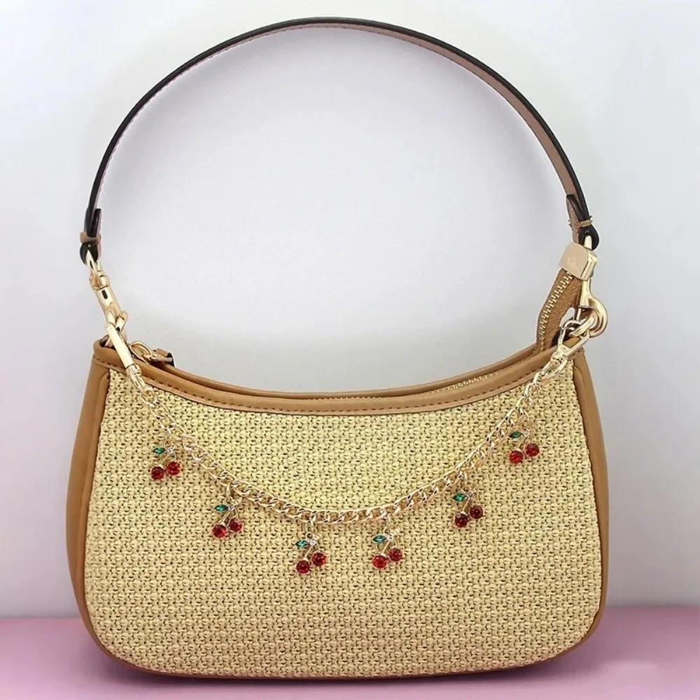 Eye Catching Cherry Beaded Keychain Pink Color Beaded Strawberry Bag Pendant Charm Aesthetic Tassel Key Chain Earphone Case