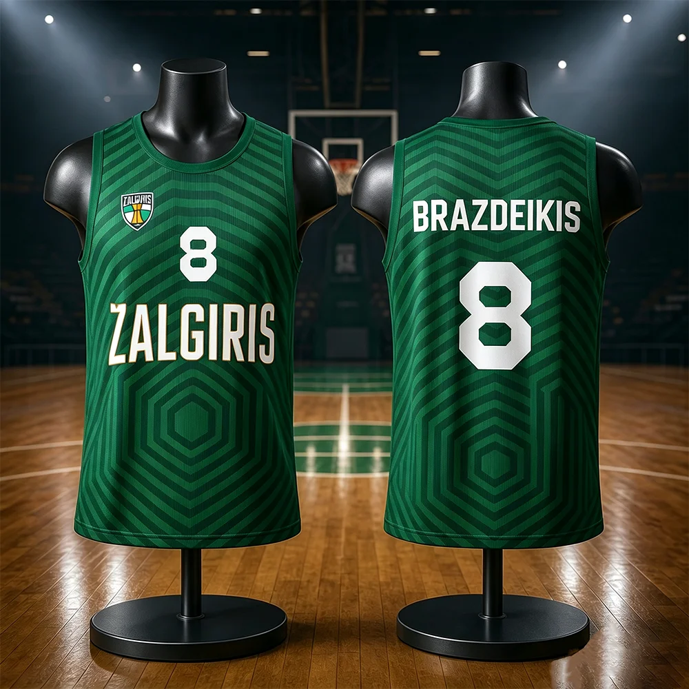 Lithuania Unisex Žalgiris Kaunas Basketball Jersey Vest Quick-Drying Sports Training Top for Children Special Match Day Gear