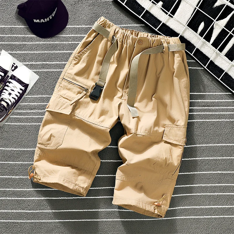 Men's Cotton Shorts Summer Casual Shorts Large Size Solid Cargo Shorts Camo Elastic Waist 3/4 Below Knee Relaxed Fit Hiking Shor