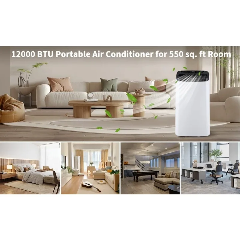 Climatiseur portable pour pièces jusqu'à 450 pieds, unité AC 3 en 1 de 12,000 BTU avec DeAquarelle et ventilateur de refroidissement à 3 vitesses