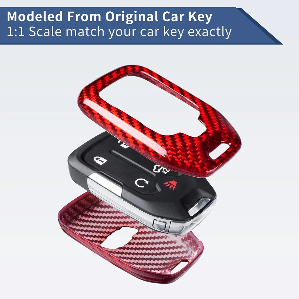 Carbon Fiber Key Fob Case Cover for 2019-2023 Chevrolet Chevy Silverado and GMC Sierra 1500 2500HD 3500HD Car Accessories Key