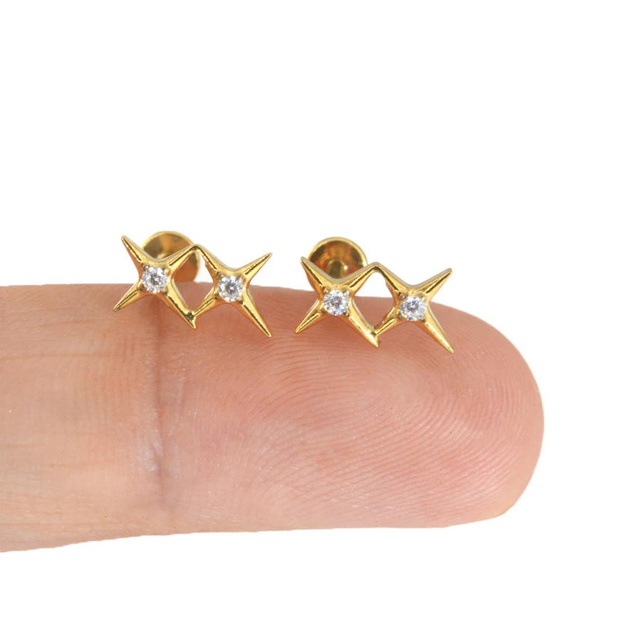 1Pc G23 Titanium 16G Double Star Larbet Stud Planet Internal Threaded Ear Cartilage Helix Traguse Peircing Body Jewelry