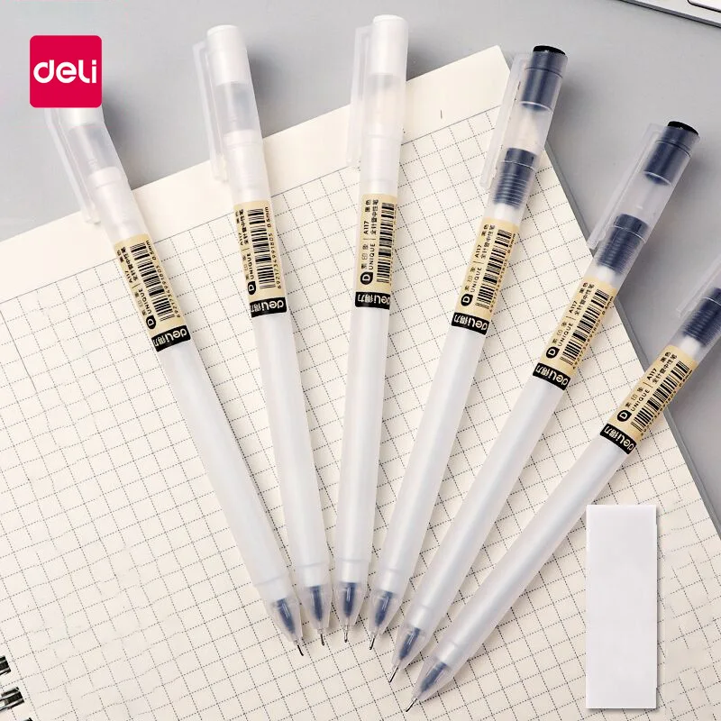 DELI 12PCS Simple Gel Pen 0.5mm Black Needle Tip Smooth Writing Gel Ink Pen for Students Writing School Stationery