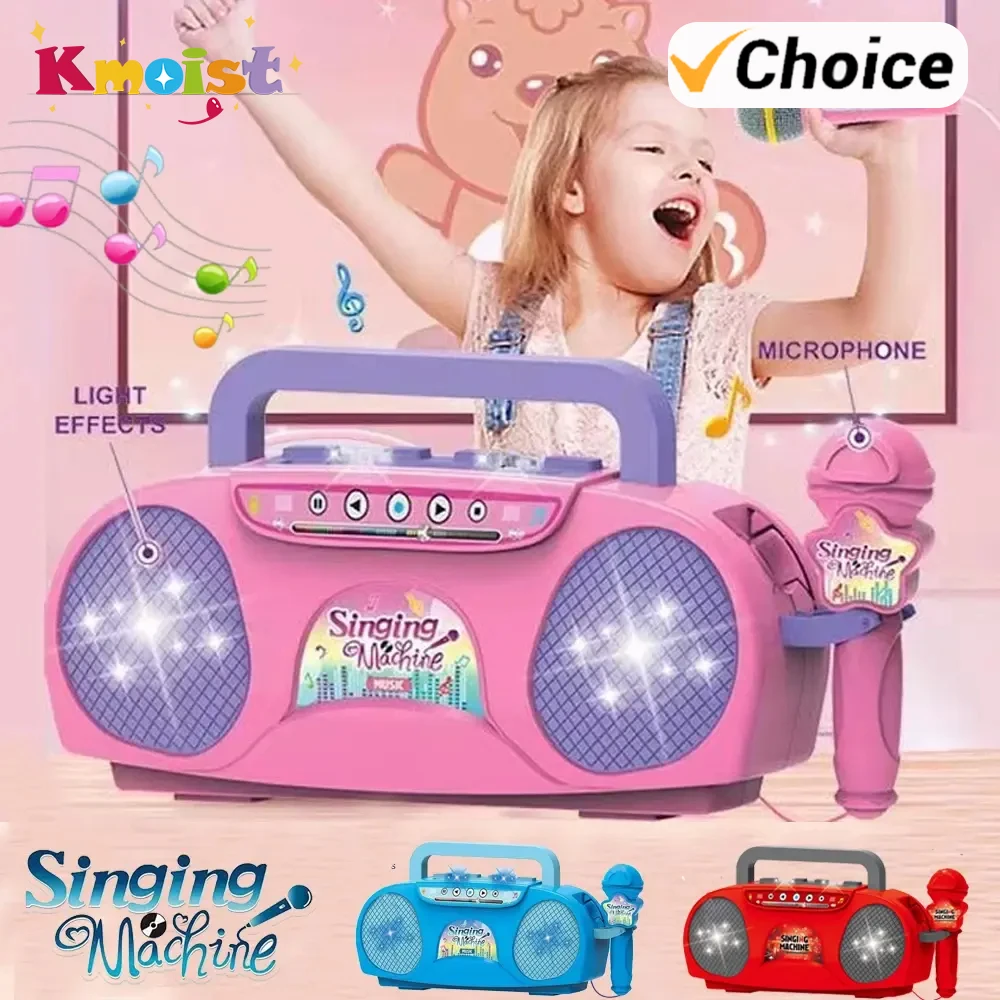 Strumento musicale Microfono Macchina per karaoke con luce Giocattolo educativo da viaggio per interni ed esterni Regali per bambini Ragazze Giocattolo per bambini