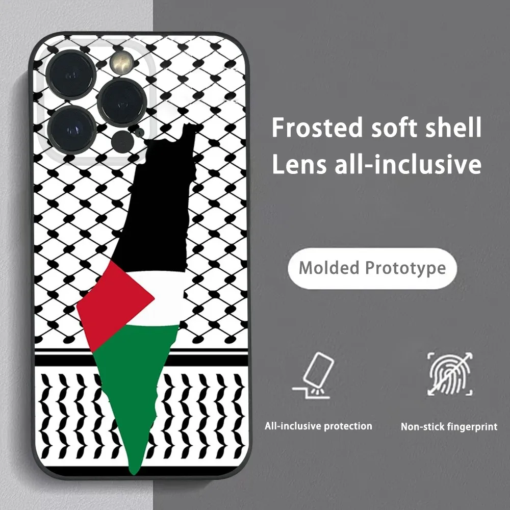 Palestine Flag Map Passport Phone Case For iPhone 15 14 13 12 11 Pro Xs Max Mini XR X 78 Plus Black Frosted Soft Shell Funda