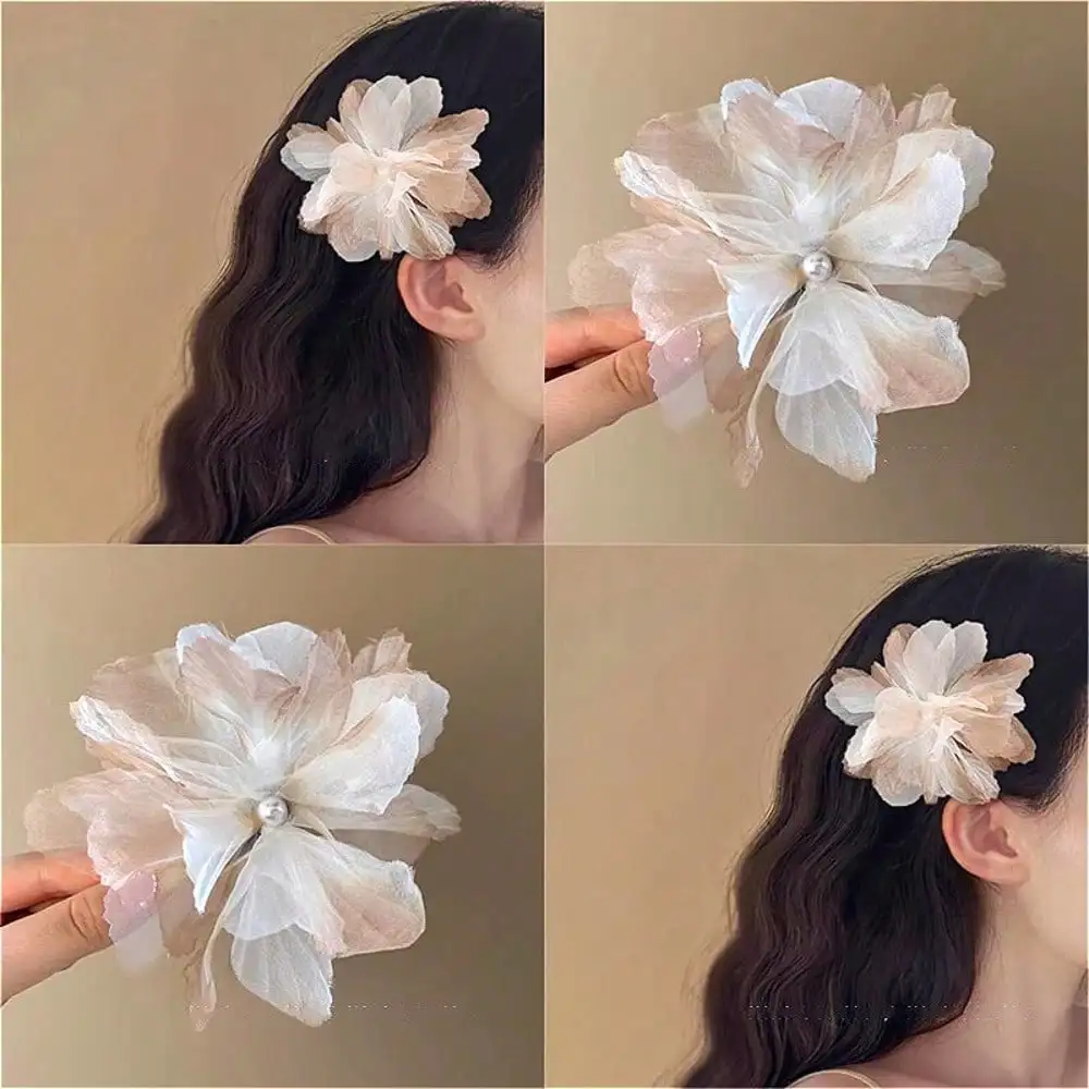 1Pc Gradual Change Gauze Temperament Flower Hairpin Sweet Side Clip Female Broken Hairpin Travel Hairpin Foreign Bangs Duck Bill Clip - Detail 1