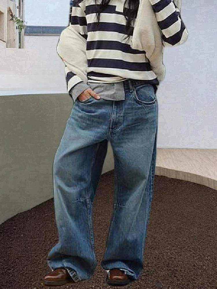 

Свободные женские джинсовые джинсы, весенний новый дизайн, универсальные широкие брюки со средней талией, универсальные повседневные женские джинсы