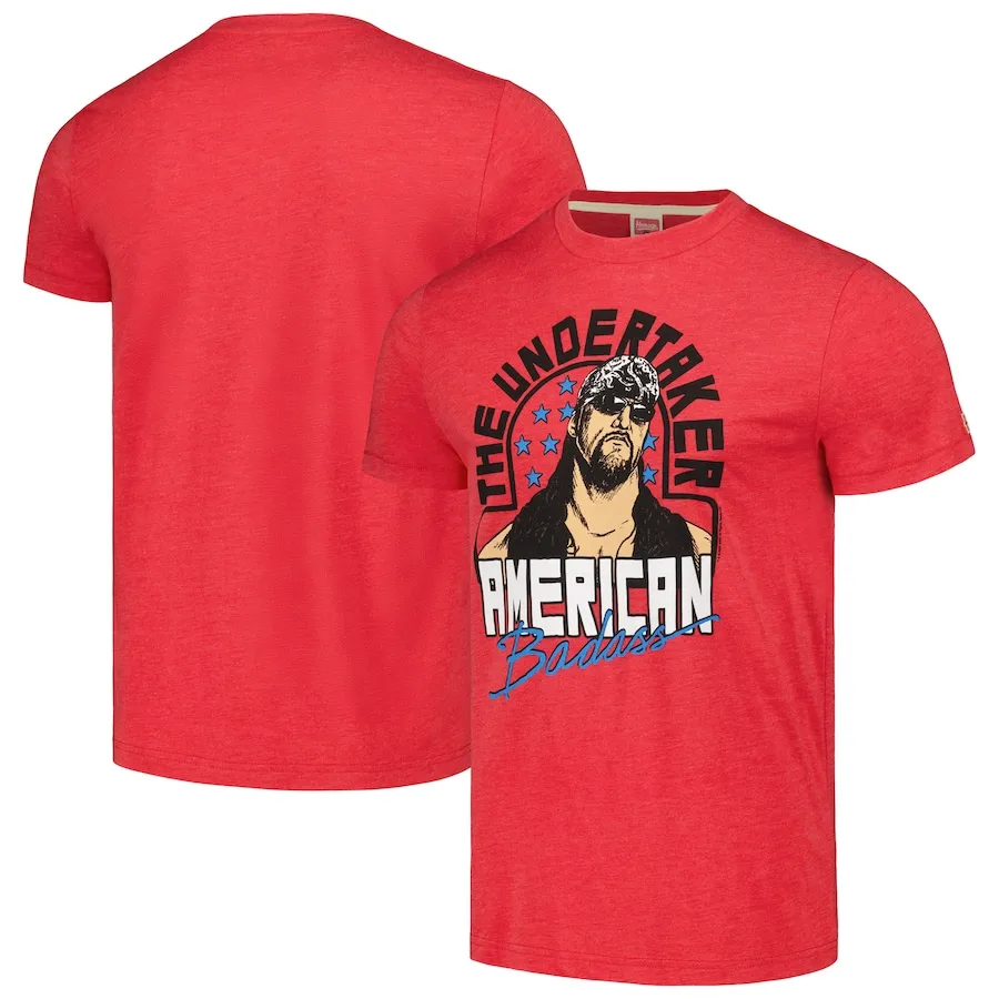 Men's Homage Heather Red  Undertaker American Badass Tri-Blend T-Shirt