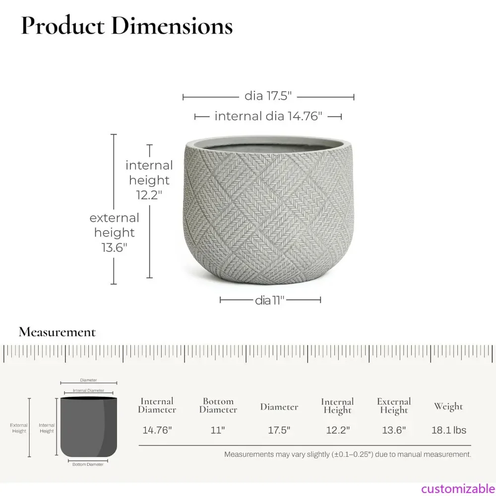 

Круглые бетонные кашпо диаметром 17,5 дюймов для использования на улице и в помещении с дренажными отверстиями и резиновыми заглушками