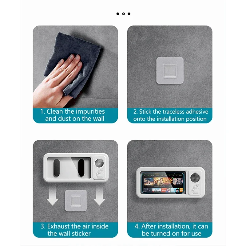 Shower Phone Holder with Bluetooth Speaker IPX4 Waterproof Anti-Fog Touch Screen Wall Mount Phone Holder for Shower Bathroom