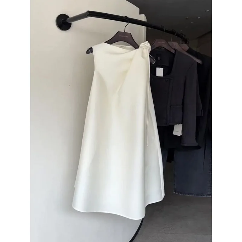 French Temperament First Love Bow Princess Dress Women's 2026 Summer New Acetic Acid Satin Silky Pendant Dress