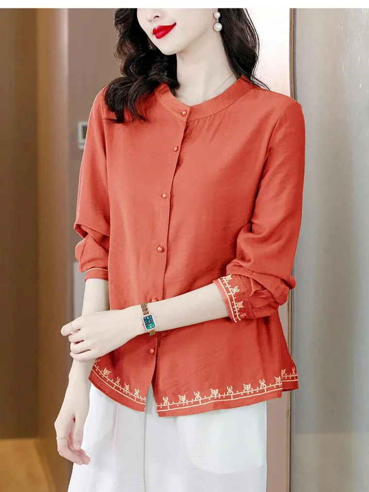 New Slimming Cotton and Linen Tops Western Style Literary Ladies Shirts