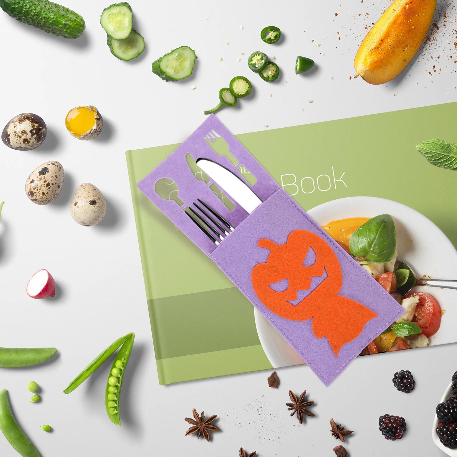 

4 Pcs Storage Bag Pumpkin Knife and Fork Serving Utensils Ghost Felt Cloth Cutlery