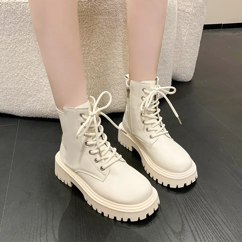 

2024 Fashion Women's Shoes Lace Up Zipper Women's Boots Winter Round Toe Solid Plush Warm Short Barrel Low-heeled Fashion Boots