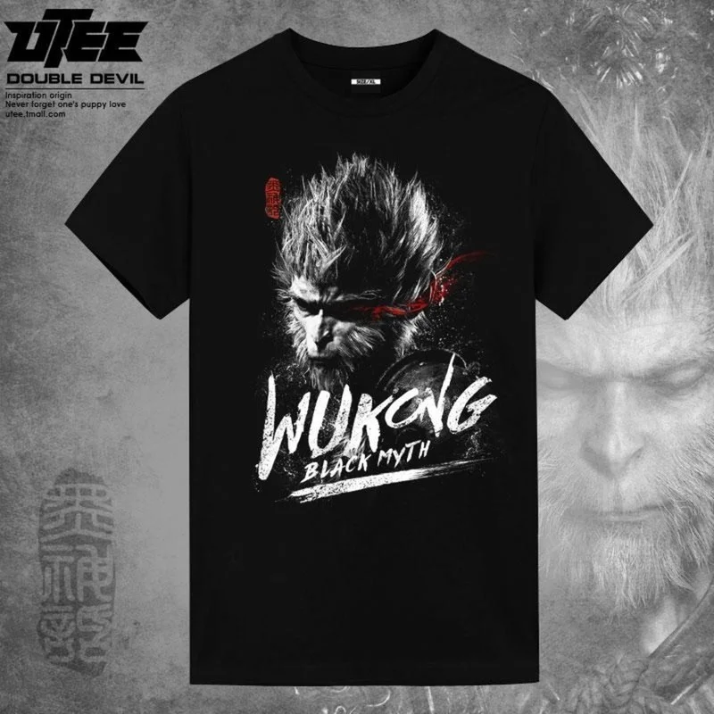 Black Myth Wukong T-shirt Peripheral T-shirt Game China-Chic Qitian Great Sage Supreme Treasure ins Super Fire Short Sleeve Stea